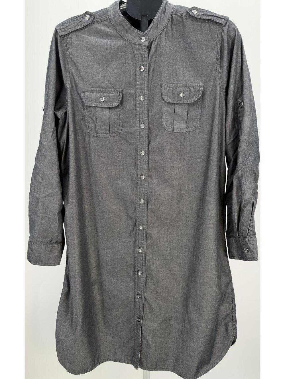 Modern Gray Button-Up Shirt‎ Dress Military Style XL - Picture 1 of 11